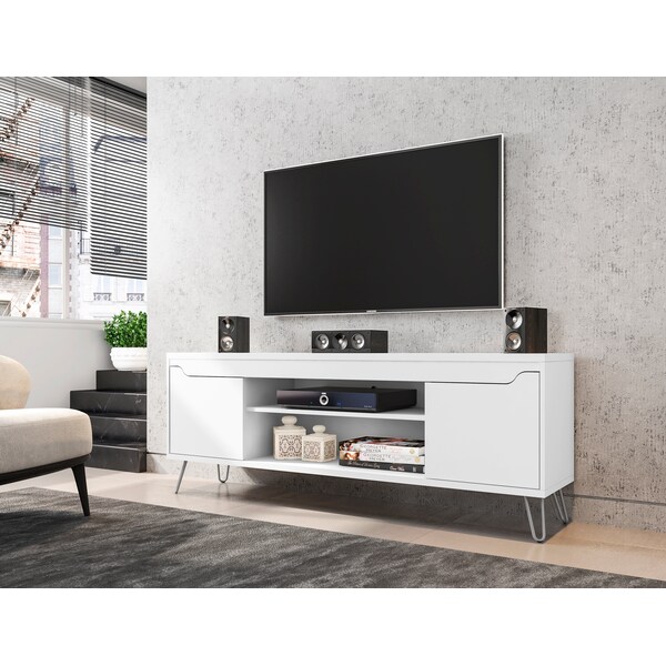 Manhattan Comfort Baxter 62.99" TV Stand with 4 Shelves in White - 217BMC6