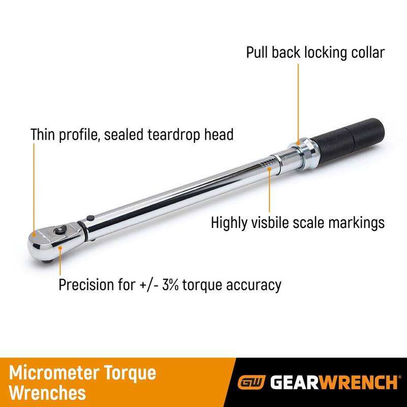 GEARWRENCH 1/4 in. Drive 30 in./lbs. to 200 in./lbs. Micrometer Torque Wrench - 85060M
