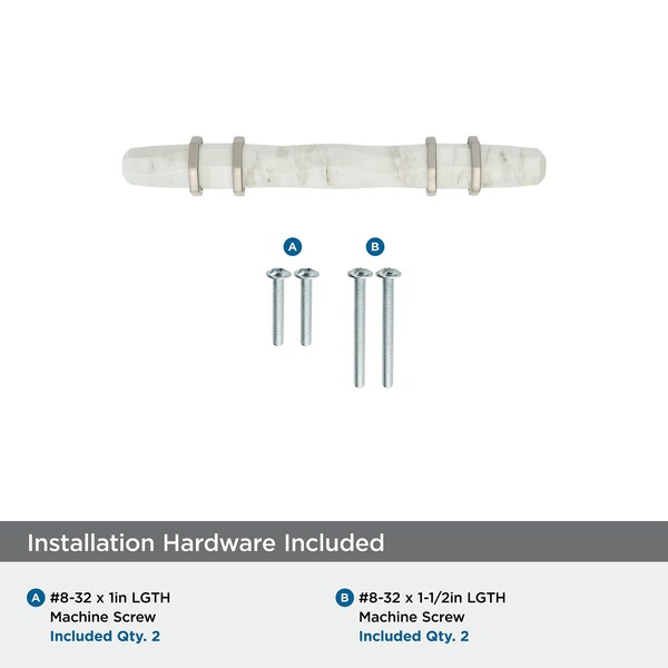 Amerock Carrione 3 inch 76mm Center-to-Center Marble White/Satin Nickel Cabinet Pull - BP36639MWG10