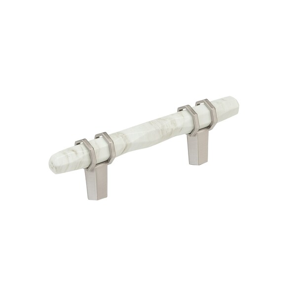 Amerock Carrione 3 inch 76mm Center-to-Center Marble White/Satin Nickel Cabinet Pull - BP36639MWG10