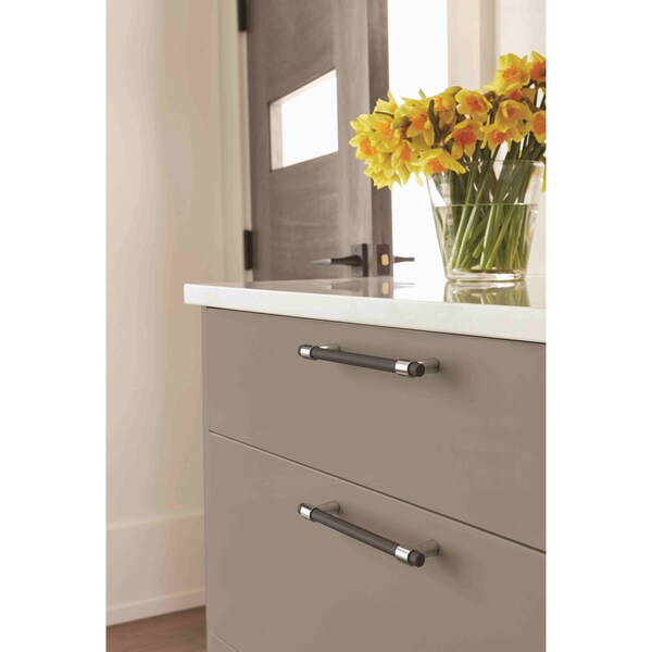 Amerock Mergence 5-1/16 in 128 mm Center-to-Center Polished Chrome/Matte Black Cabinet Pull - BP36859FB26