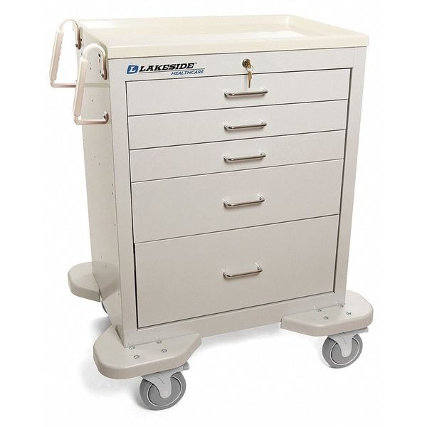 Lakeside Medical Cart, 5 Drawers w/Key Lock, Gray Cabinet - C-524-K-1G