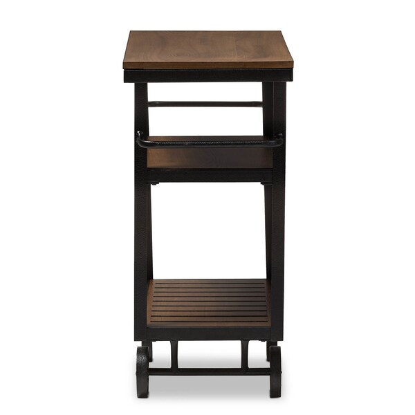 Baxton Studio Kennedy Black Finished Metal Distressed Wood Mobile Serving Cart - 132-7211