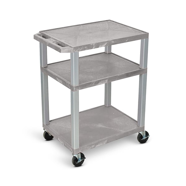 Luxor 34"H AV Cart - 3 Shelves, Cabinet - Nickel Legs - WT34GY-N