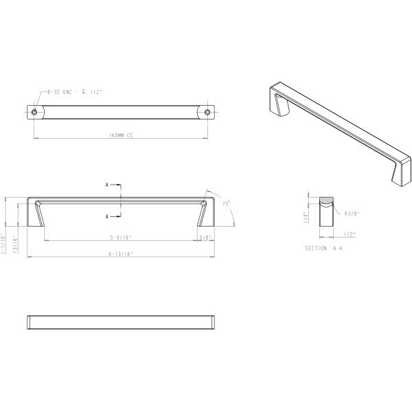 Jeffrey Alexander 160 mm Center-to-Center Matte Black Square Boswell Cabinet Pull - 177-160MB