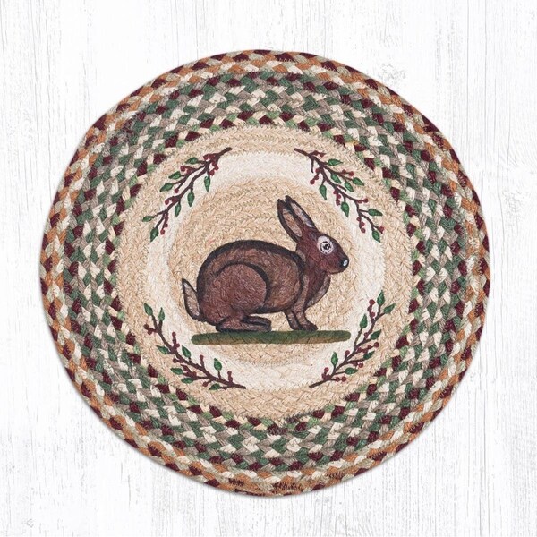 H2H 15.5 x 15.5 in. Jute Round Vintage Rabbit Chair Pad - H22548711