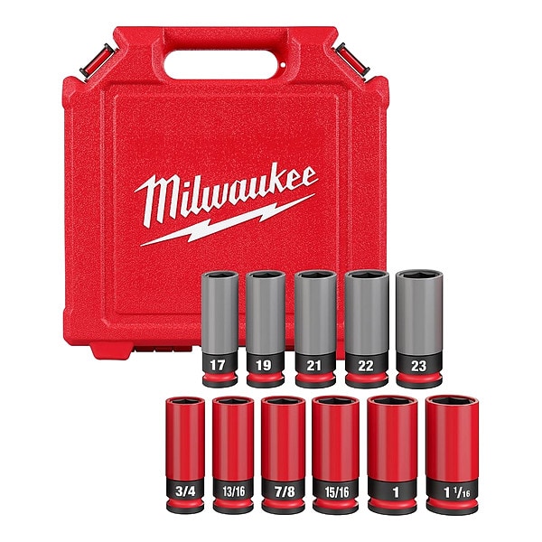 Milwaukee Tool 1/2 in Drive Lug Nut Wheel Socket Set, Metric, SAE, 11 pcs - 49-66-7833