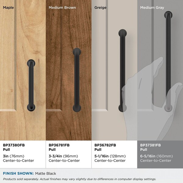 Amerock Factor 6-5/16 inch 160mm Center-to-Center Matte Black Cabinet Pull - BP37381FB