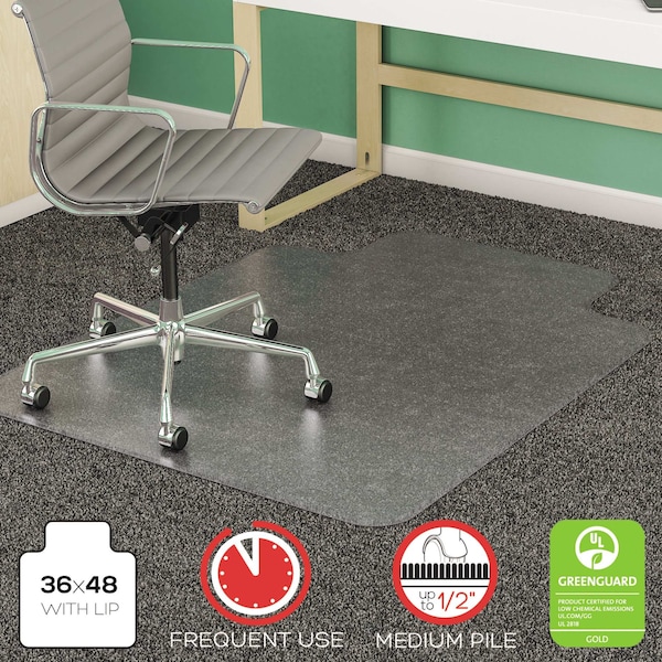 Deflecto Chair Mat 36"x48", Traditional Lip Shape, Clear, for Carpet - CM14113