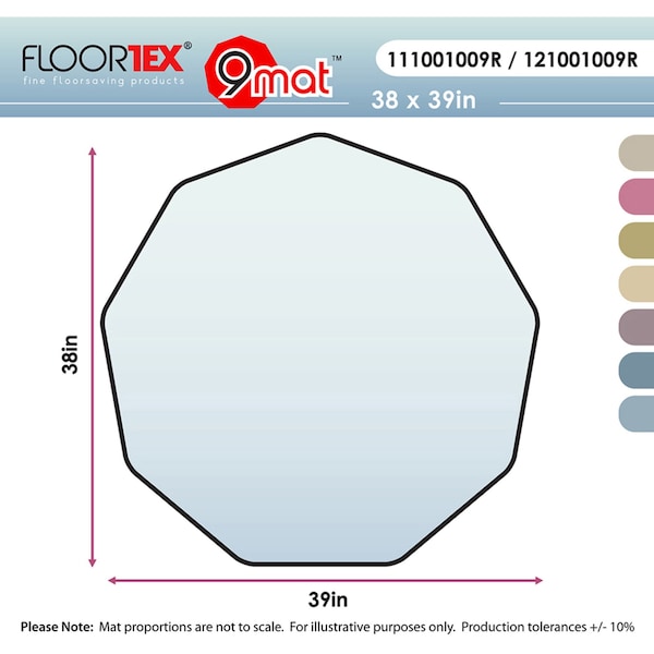 Floortex Chair Mat 38"x39", Nonagon Shape, Clear, for Carpet - FC111001009R