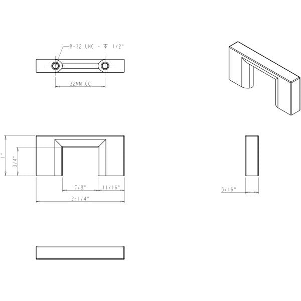 Jeffrey Alexander 32 mm Center-to-Center Brushed Pewter Square Sutton Cabinet Bar Pull - 635-32BNBDL
