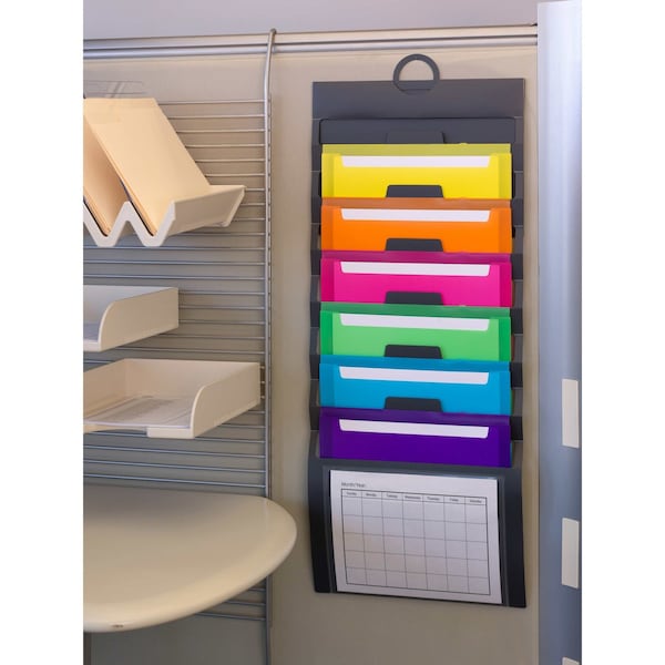 Smead Cascading Wall Organizer, 14 1/4 x 33, Letter, Gray w/6 Color Pockets - 92060