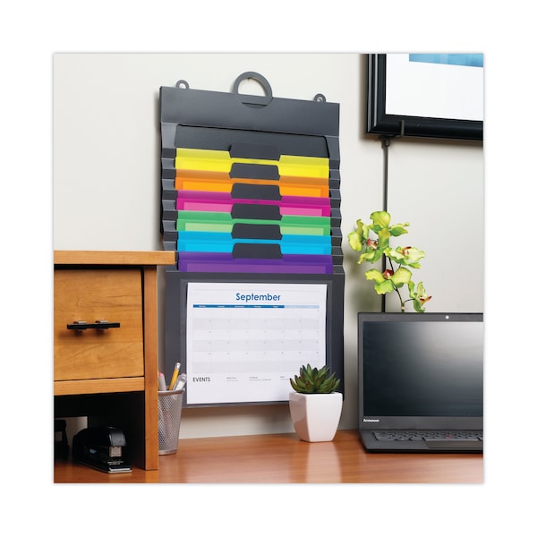Smead Cascading Wall Organizer, 14 1/4 x 33, Letter, Gray w/6 Color Pockets - 92060