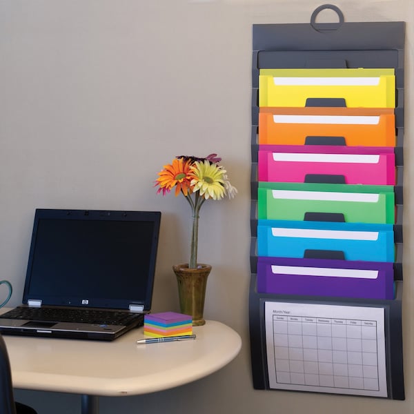 Smead Cascading Wall Organizer, 14 1/4 x 33, Letter, Gray w/6 Color Pockets - 92060