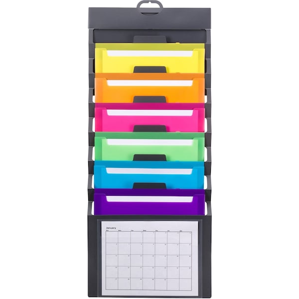 Smead Cascading Wall Organizer, 14 1/4 x 33, Letter, Gray w/6 Color Pockets - 92060