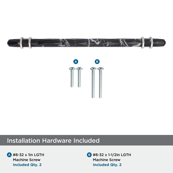 Amerock Carrione 8 inch 203mm Center-to-Center Marble Black/Polished Nickel Cabinet Pull - BP36663MBKPN