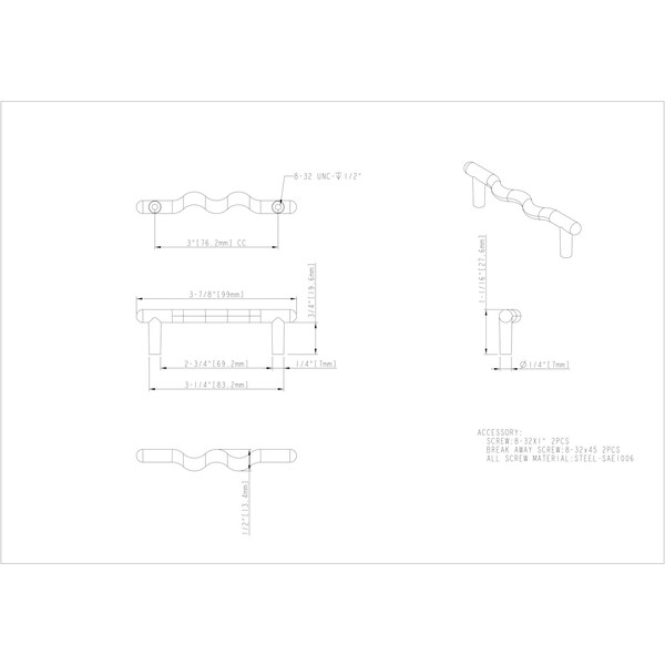 Elements By Hardware Resources 3" Center-to-Center Satin Nickel Wavy Verona Cabinet Pull - Z105SN