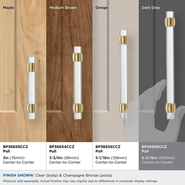 Amerock Glacio 6-5/16 in 160 mm Center-to-Center Clear/Champagne Bronze Cabinet Pull - BP36656CCZ