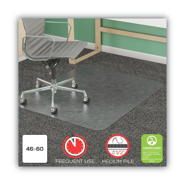 Deflecto Frequent Use Chair Mat, Med Pile Carpet, Roll, 46x60, Rectangle, Clear - CM14443FCOM