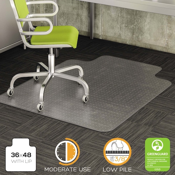 Deflecto Chair Mat 36"x48", Traditional Lip Shape, Clear, for Carpet - CM13113