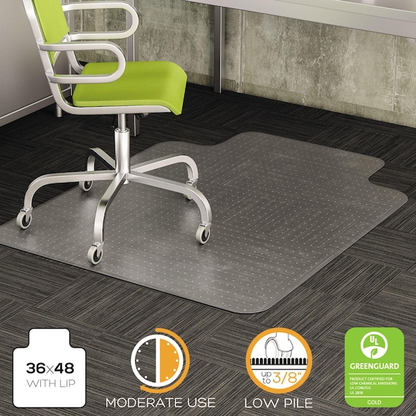 Deflecto Chair Mat 36"x48", Traditional Lip Shape, Clear, for Carpet - CM13113