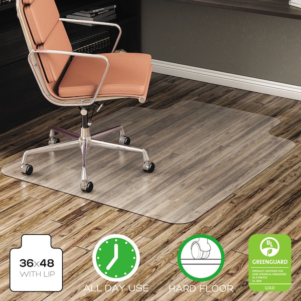 Deflecto Chair Mat 36"x48", Traditional Lip Shape, Clear, for Hard Floor - CM21112