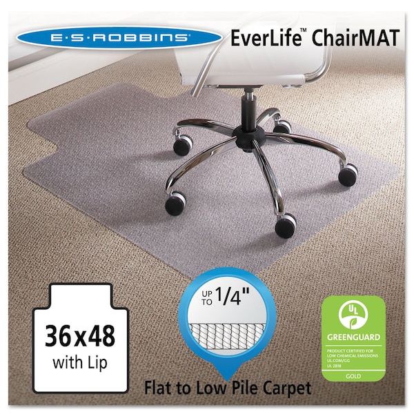 Es Robbins Chair Mat 36"x48", Traditional Lip Shape, Clear, for Carpet, Thickness: 1/4" - 120023