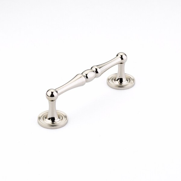 Schaub 4in Center to Center Atherton Knurled Cabinet Pull Polished Nickel Finish - 576-PN