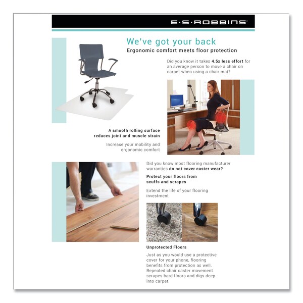 Es Robbins Floor+Mate, Hard Floor to Medium Pile Carpet to 0.75in, 46x48, Clear - 121442