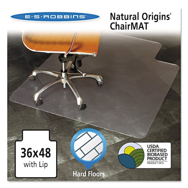 Es Robbins Chair Mat 36"x48", Traditional Lip Shape, Clear, for Hard Floor - 143002