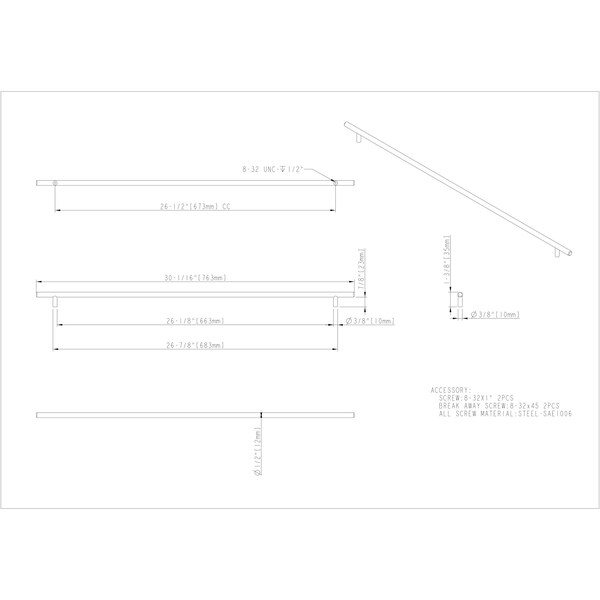 Elements By Hardware Resources 673 mm Center-to-Center Polished Chrome Naples Cabinet Bar Pull - 763PC