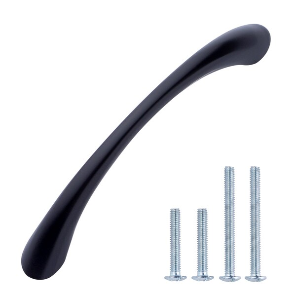 South Main Hardware Tapered Bow Cabinet Handle, 3" Length (2.52" Hole Center), Flat Black, 10PK - SH8000-FB-10