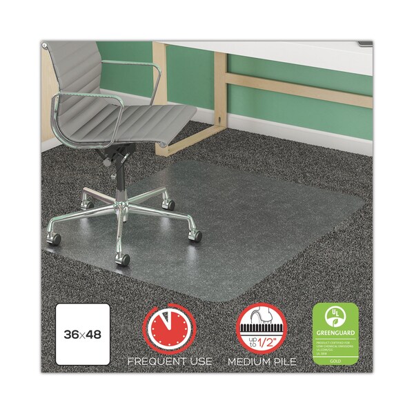 Deflecto Frequent Use Chair Mat, Med Pile Carpet, 36 x 48, Rectangular, Clear - CM14142