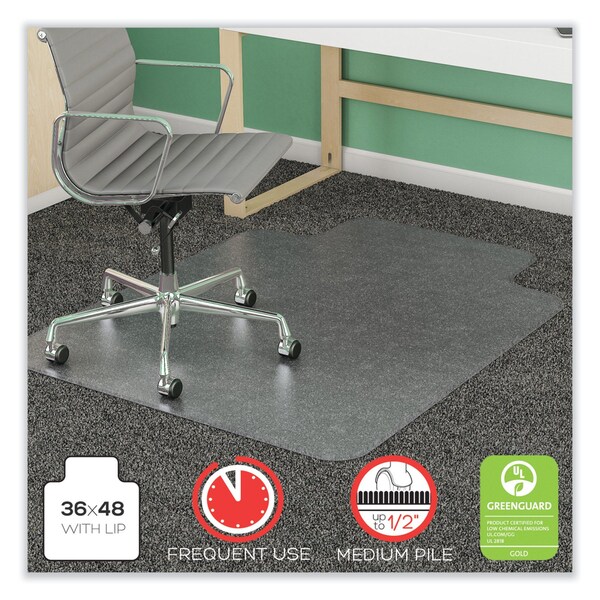 Deflecto Frequent Use Chair Mat, Med Pile Carpet, Roll, 36 x 48, Lipped, Clear - CM14113COM