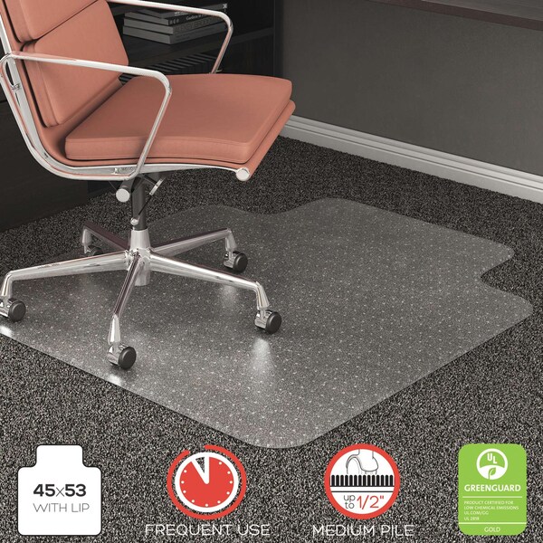 Deflecto Frequent Use Chair Mat, Med Pile Carpet, Flat, 45x53, Wide Lip, Clear - CM15233