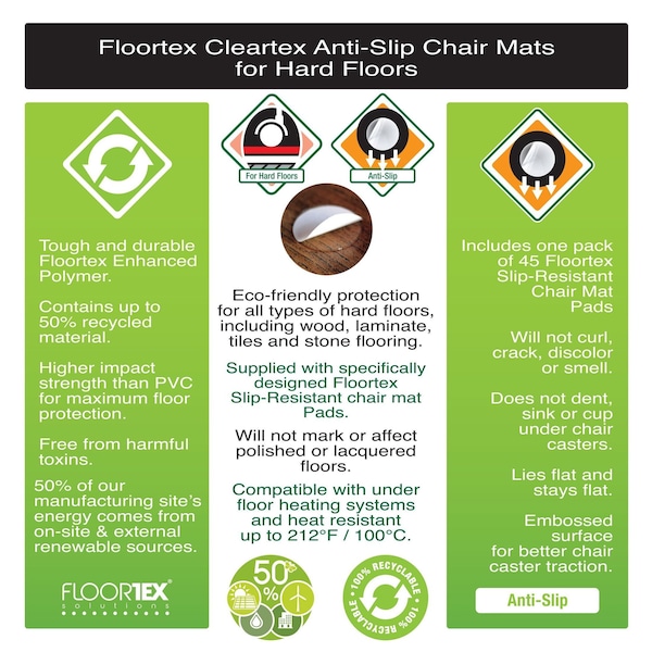Floortex Cleartex Evolutionmat Rectangular Anti-Slip Chair Mat for Hard Floor Very Low Pile Carpet, 36x48in. - NRCMFLPD0001