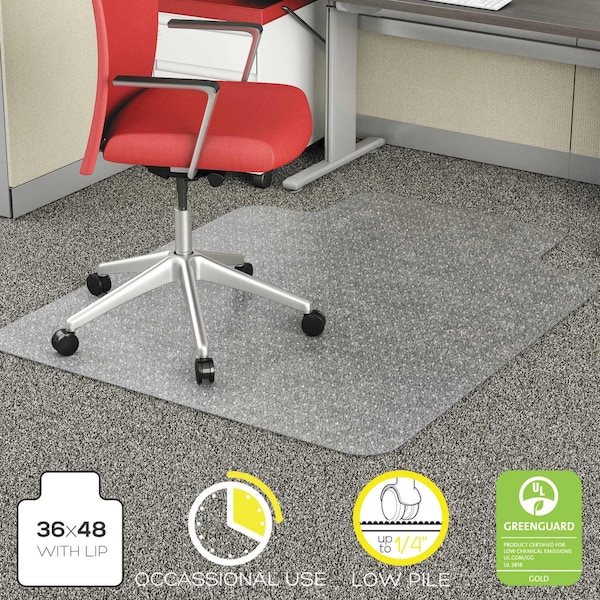 Deflecto Occasional Use Chair Mat, Low Pile Carpet, Roll, 36x48, Lipped, Clear - CM11112COM