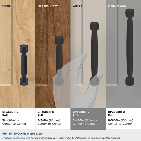 Amerock Stature 5-1/16 in 128 mm Center-to-Center Matte Black Cabinet Pull - BP36888FB