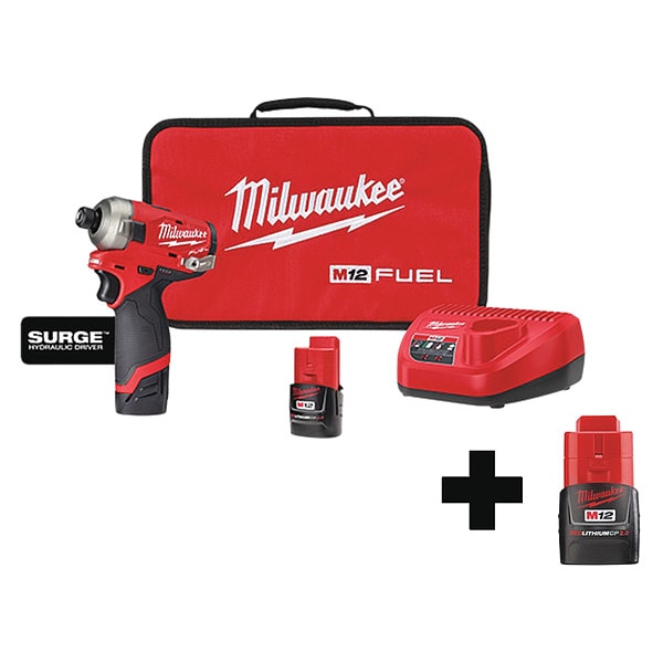 Milwaukee Tool M12 FUEL™ SURGE™ 1/4" Hex Hydraulic Driver Kit w/ 2 Battery - 2551-22, 48-11-2420