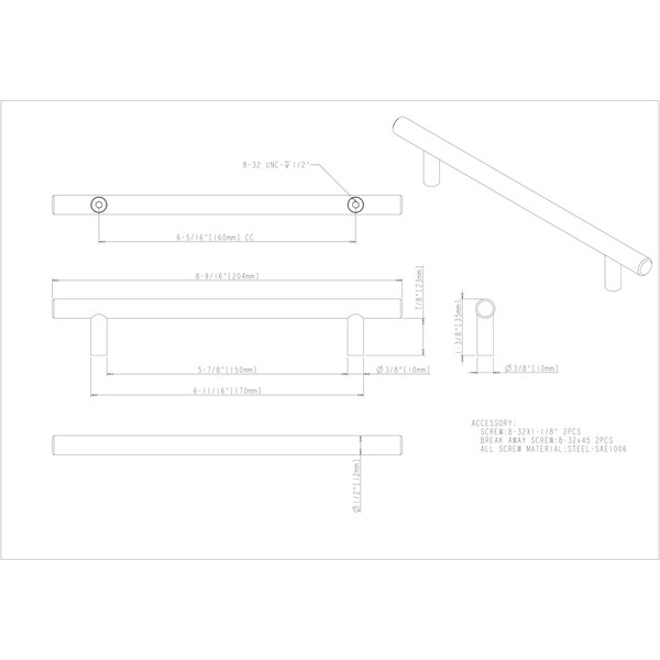 Elements By Hardware Resources 160 mm Center-to-Center Hollow Matte Black Stainless Steel Naples Cabinet Bar Pull - 218SS