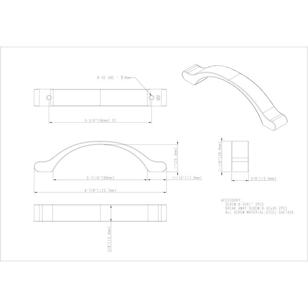 Elements By Hardware Resources 96 mm Center-to-Center Brushed Pewter Arched Seaver Cabinet Pull - 511-96BNBDL