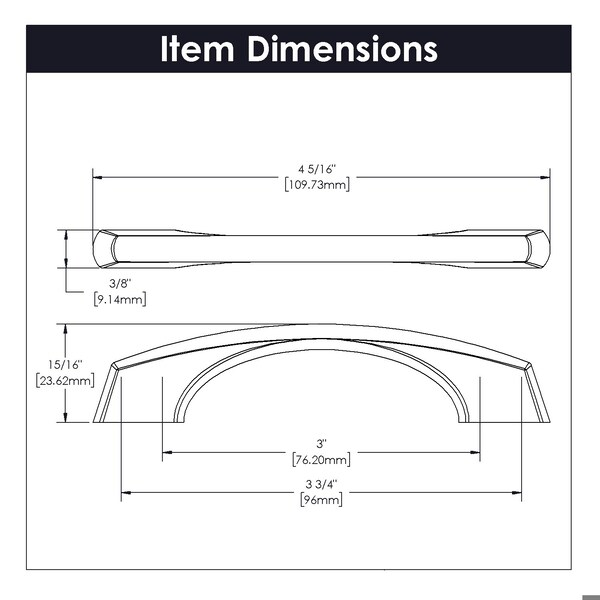 Hickory Hardware Greenwich Collection Pull 3 Inch & 3-3/4 Inch 96mm Center to Center Matte Black Finish - P3370-MB