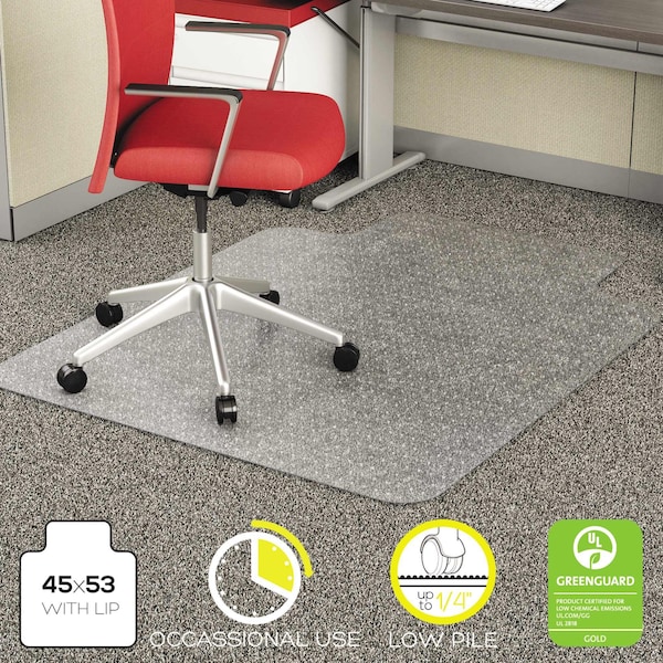 Deflecto Chair Mat 45"x53", Traditional Lip Shape, Clear, for Carpet - CM11232