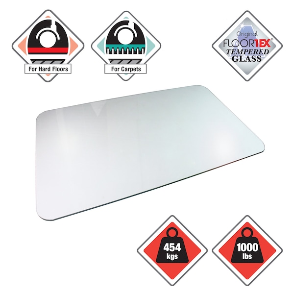 Floortex Glaciermat Heavy Duty Glass Chair Mat for Hard Floors & Carpets - 36" x 48" - FC123648EG
