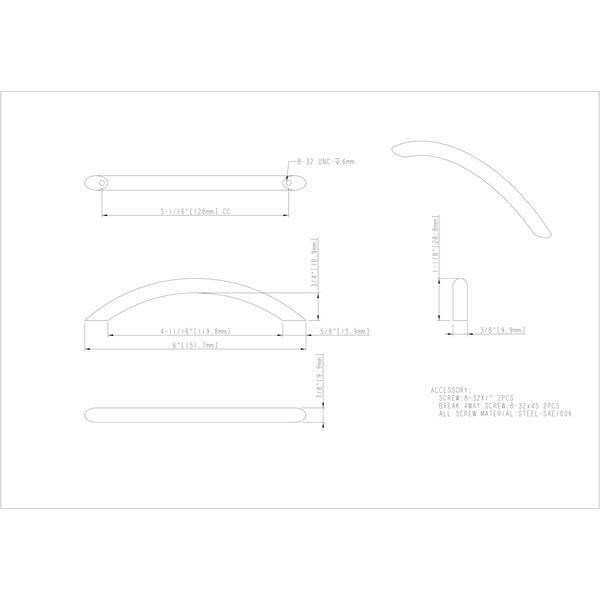 Elements By Hardware Resources 128 mm Center-to-Center Satin Nickel Arched Verona Cabinet Pull - 346564SN