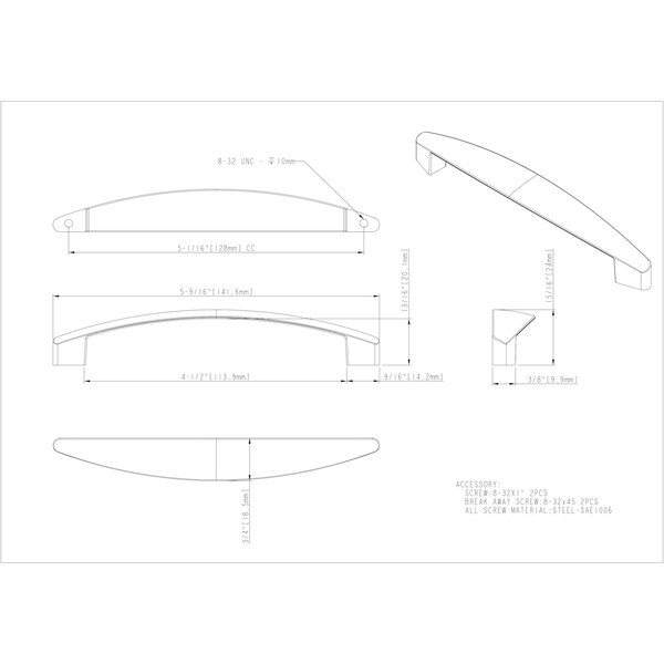 Elements By Hardware Resources 128 mm Center-to-Center Matte Black Asymmetrical Belfast Cabinet Pull - 308-128BLK