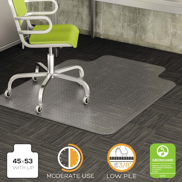 Deflecto Chair Mat 45"x53", Traditional Lip Shape, Clear, for Carpet - CM13233