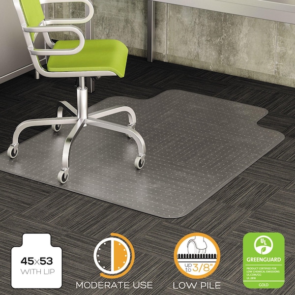 Deflecto Chair Mat 45"x53", Traditional Lip Shape, Clear, for Carpet - CM13233