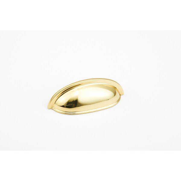 Schaub 3-3/4in Overall; 3in Center to Center Traditional Cup Pull Bright Brass Finish - 730-03
