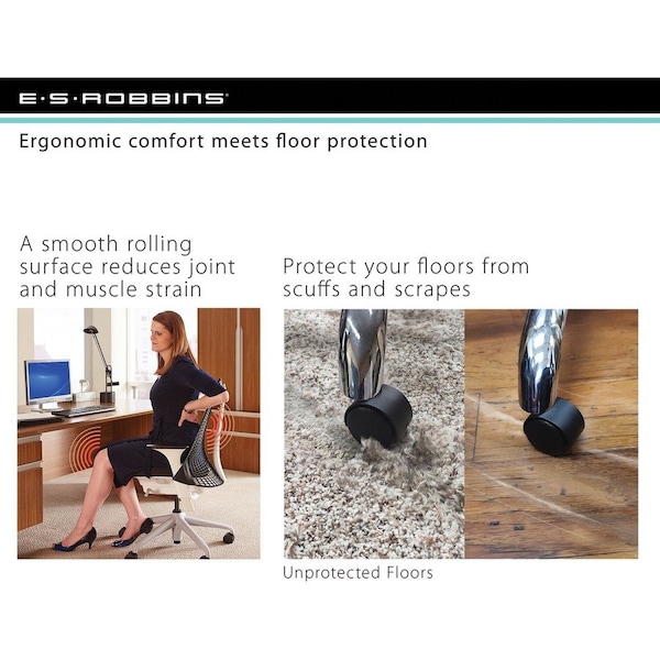 Es Robbins Deluxe Chair Mat 36"x48", Traditional Lip Shape, Clear, for Carpet - 124054